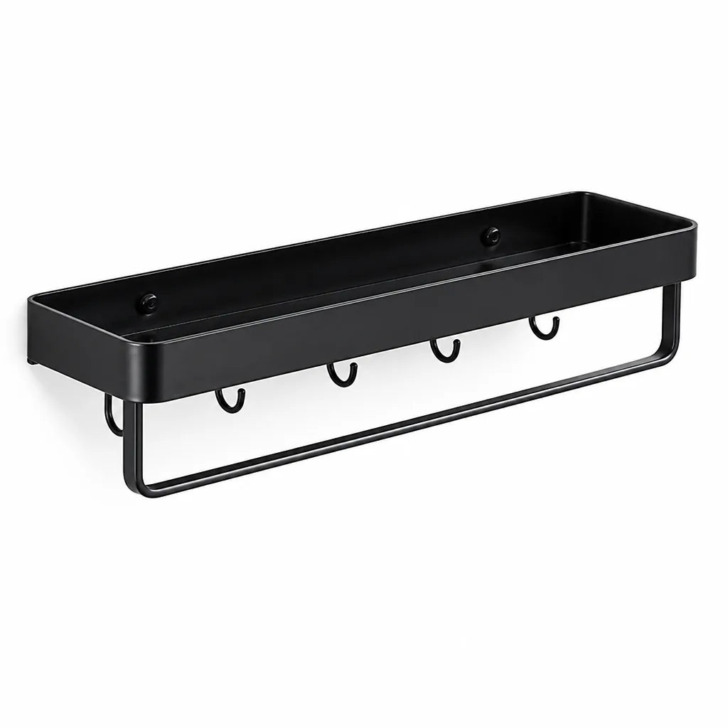 Wall-Mounted Bathroom Rack Black Moisture-Resistant Aluminum