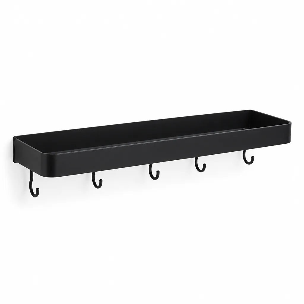 Wall-Mounted Bathroom Rack Black Moisture-Resistant Aluminum