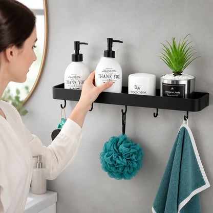 Wall-Mounted Bathroom Rack Black Moisture-Resistant Aluminum