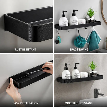 Wall-Mounted Bathroom Rack Black Moisture-Resistant Aluminum