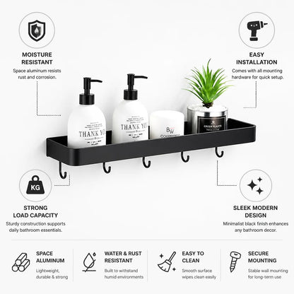 Wall-Mounted Bathroom Rack Black Moisture-Resistant Aluminum