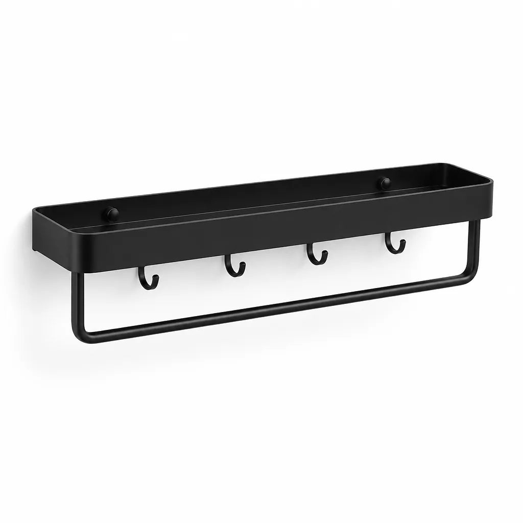 Wall-Mounted Bathroom Rack Black Moisture-Resistant Aluminum