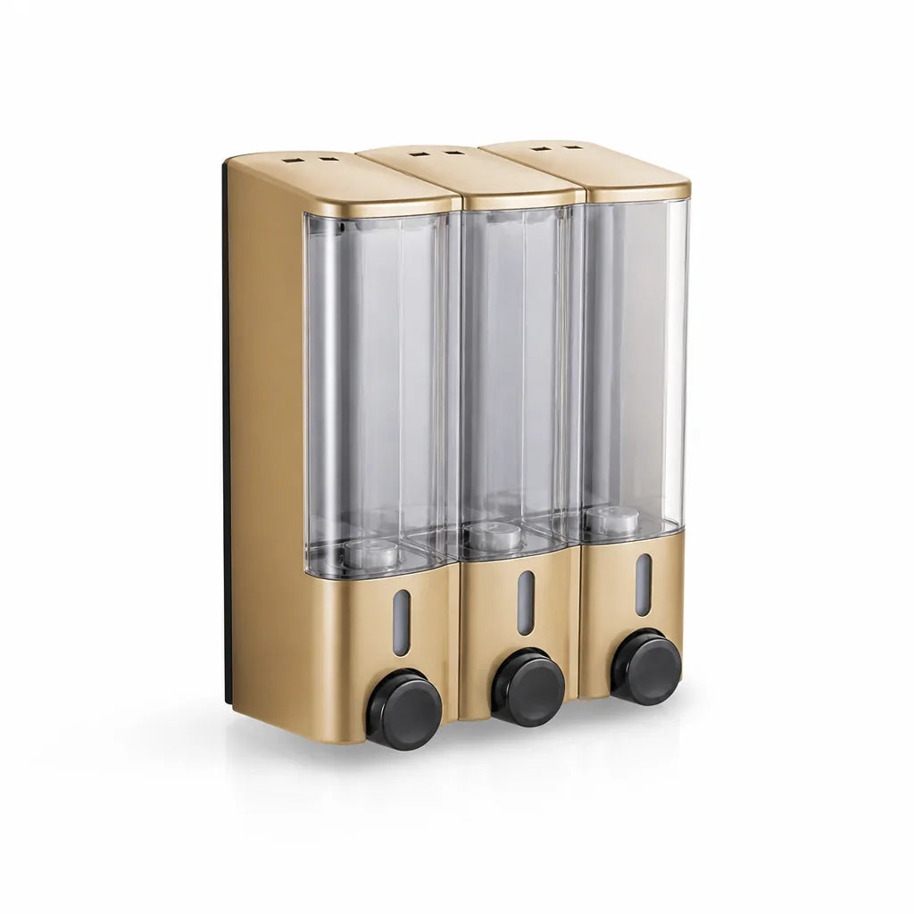 Wall-Mounted Shower Dispenser with Transparent Reservoir (3-Chamber)