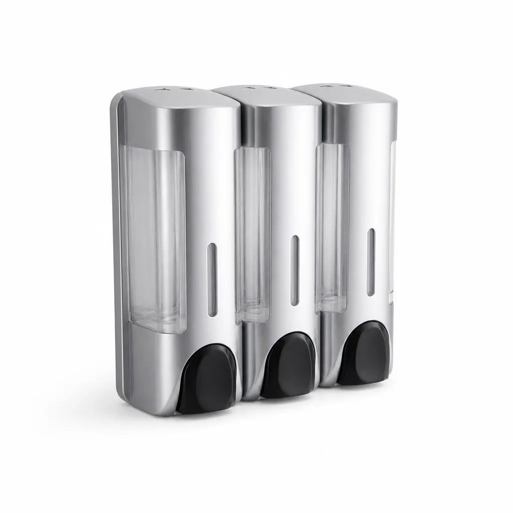 Wall-Mounted Shower Dispenser with Transparent Reservoir (3-Chamber)