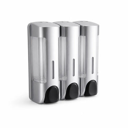 Wall-Mounted Shower Dispenser with Transparent Reservoir (3-Chamber)