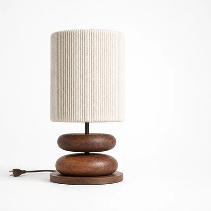 Walnut Wood Table Lamp with Linen Shade