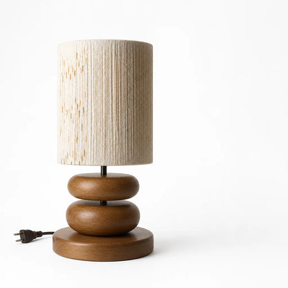 Walnut Wood Table Lamp with Linen Shade
