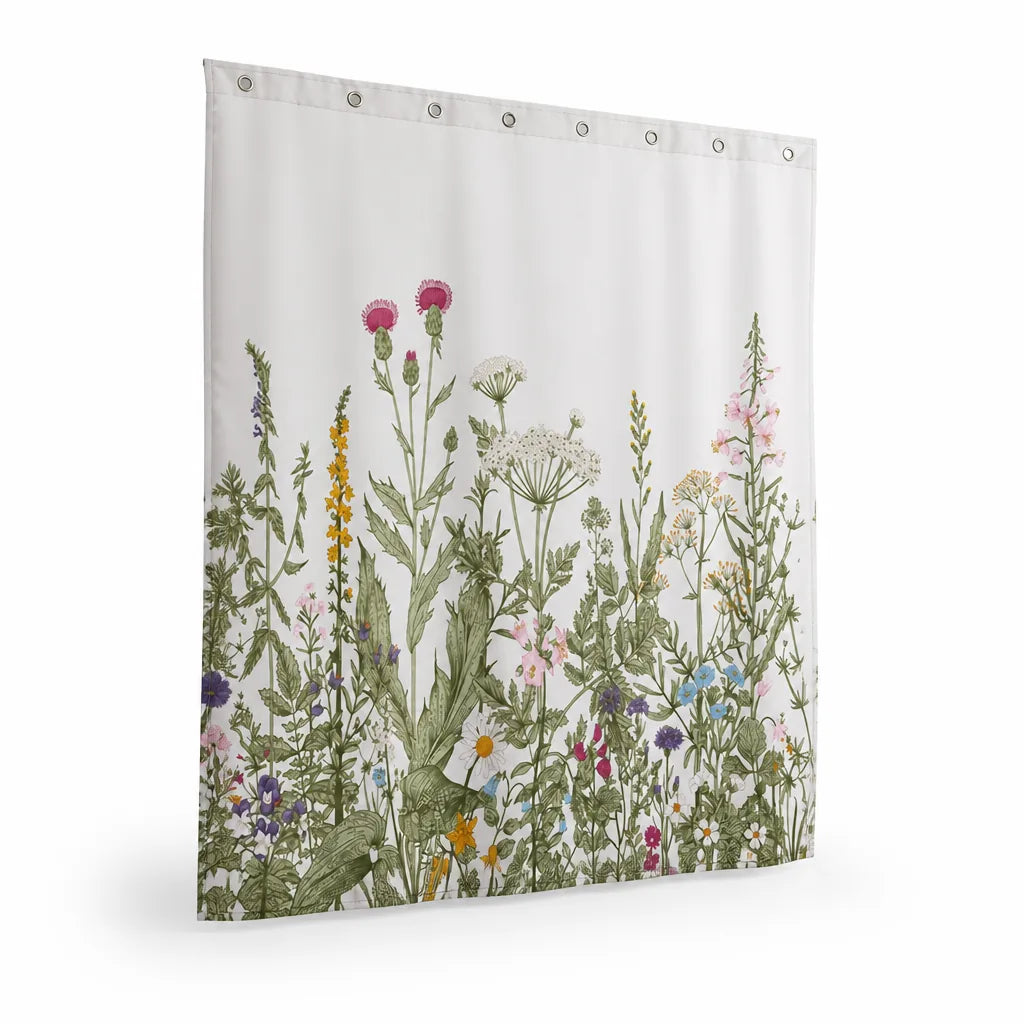 Water-Resistant Botanical Illustration Shower Curtain