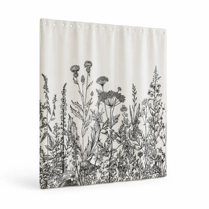 Water-Resistant Botanical Illustration Shower Curtain