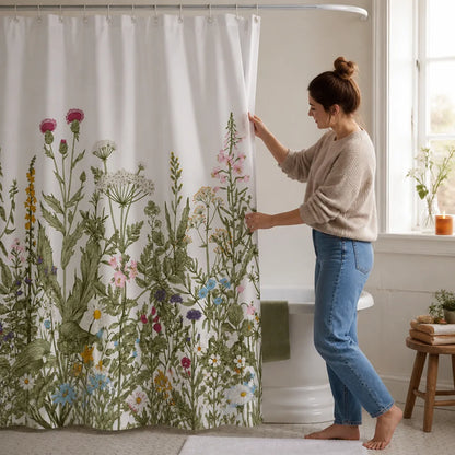 Water-Resistant Botanical Illustration Shower Curtain