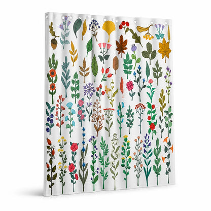 Water-Resistant Botanical Illustration Shower Curtain