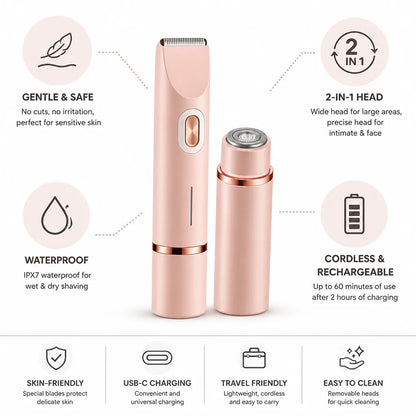Waterproof Cordless Intimate Shaver (2-In-1 Head)