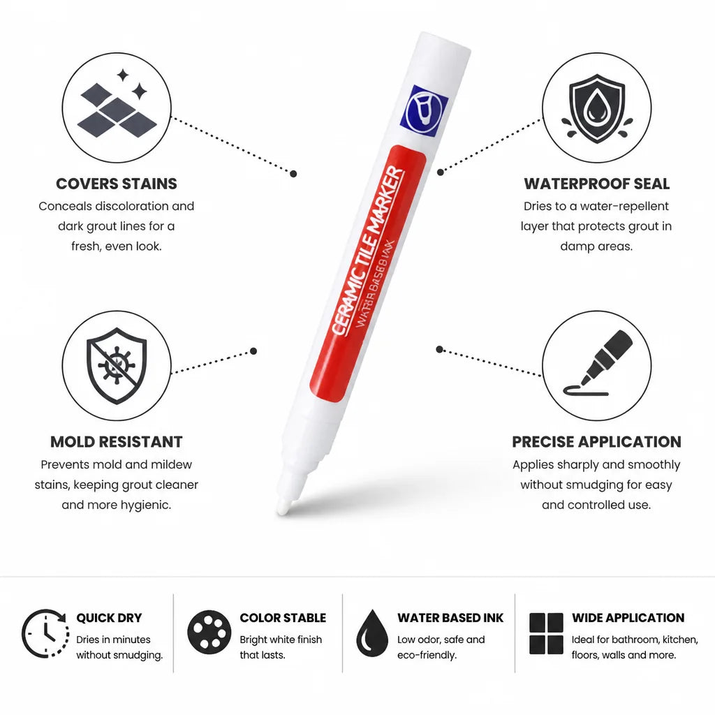 Waterproof & Mold-Resistant Precision Tip Grout Pen