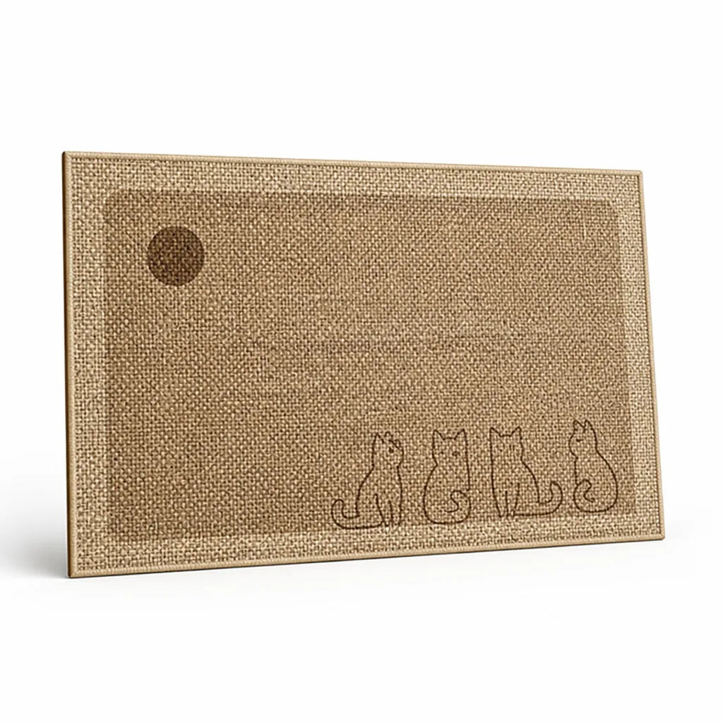 Welcome Mat Cat Print Non-Slip Linen Texture