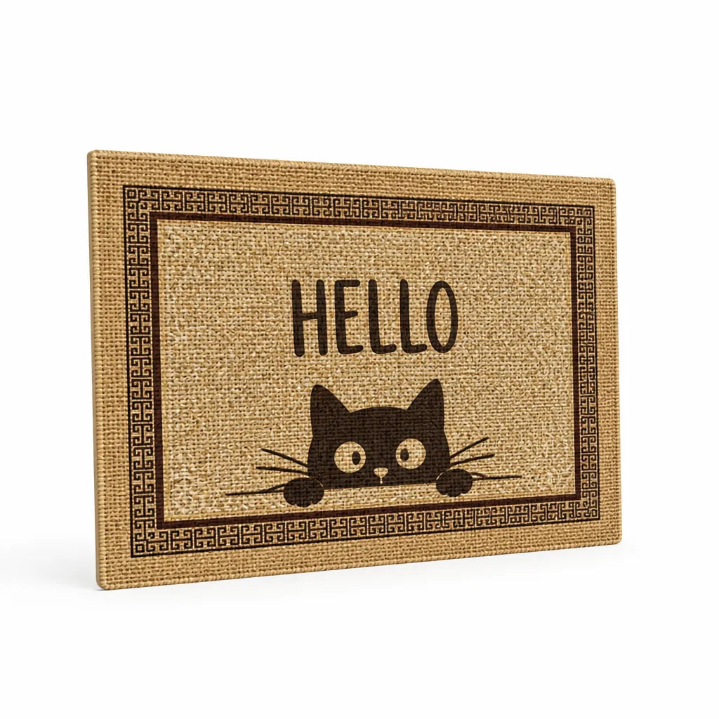 Welcome Mat Cat Print Non-Slip Linen Texture