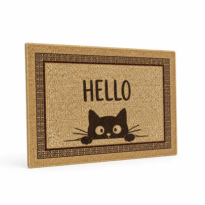 Welcome Mat Cat Print Non-Slip Linen Texture