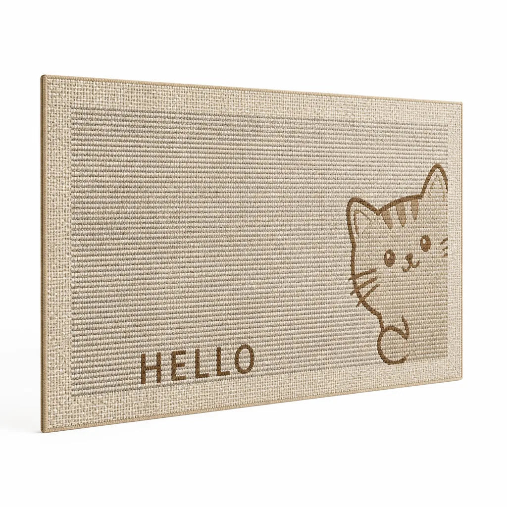 Welcome Mat Cat Print Non-Slip Linen Texture