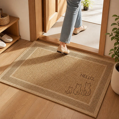 Welcome Mat Cat Print Non-Slip Linen Texture