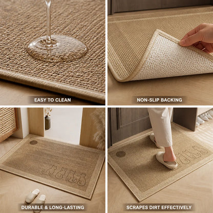 Welcome Mat Cat Print Non-Slip Linen Texture