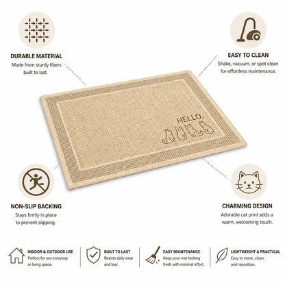 Welcome Mat Cat Print Non-Slip Linen Texture