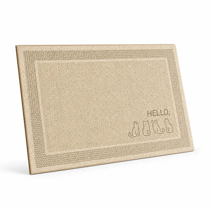 Welcome Mat Cat Print Non-Slip Linen Texture