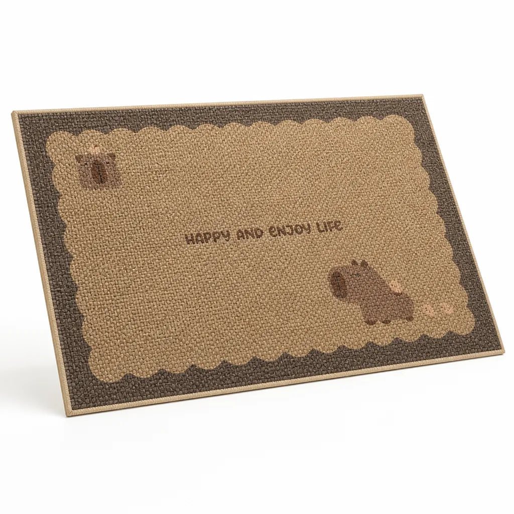 Welcome Mat Cat Print Non-Slip Linen Texture