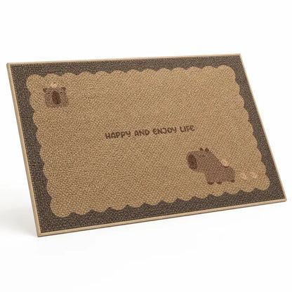 Welcome Mat Cat Print Non-Slip Linen Texture