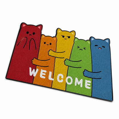 Welcome Mat Playful Cartoon Cat Non-Slip & Weather-Resistant