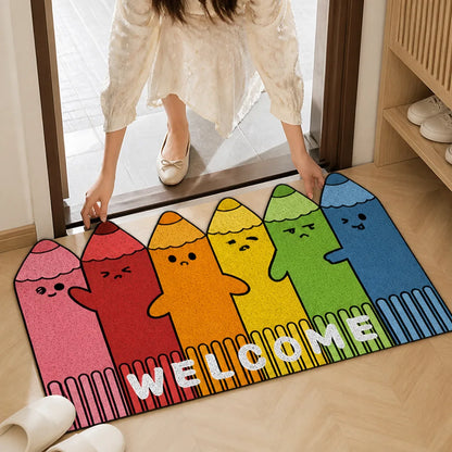 Welcome Mat Playful Cartoon Cat Non-Slip & Weather-Resistant
