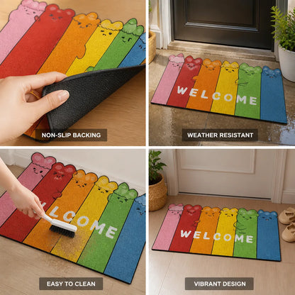 Welcome Mat Playful Cartoon Cat Non-Slip & Weather-Resistant