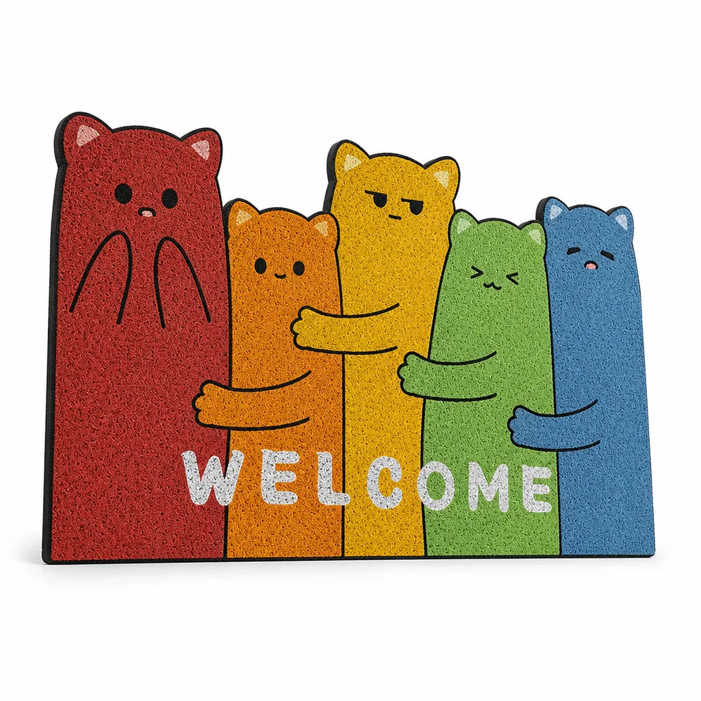 Welcome Mat Playful Cartoon Cat Non-Slip & Weather-Resistant
