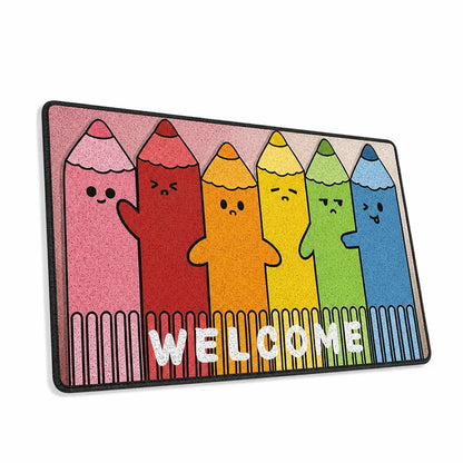 Welcome Mat Playful Cartoon Cat Non-Slip & Weather-Resistant