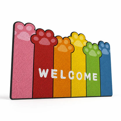 Welcome Mat Playful Cartoon Cat Non-Slip & Weather-Resistant
