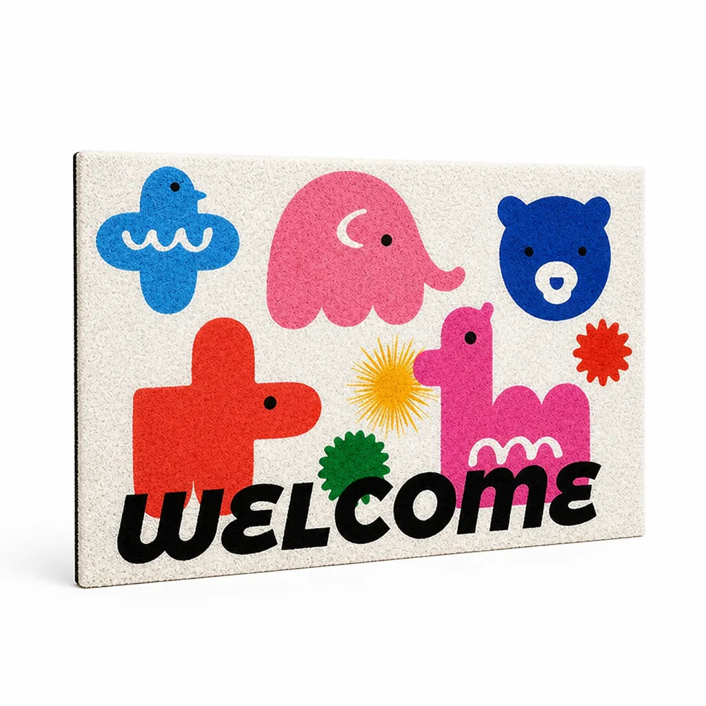 Welcome Mat Playful Illustrated Weather-Resistant & Non-Slip Backing