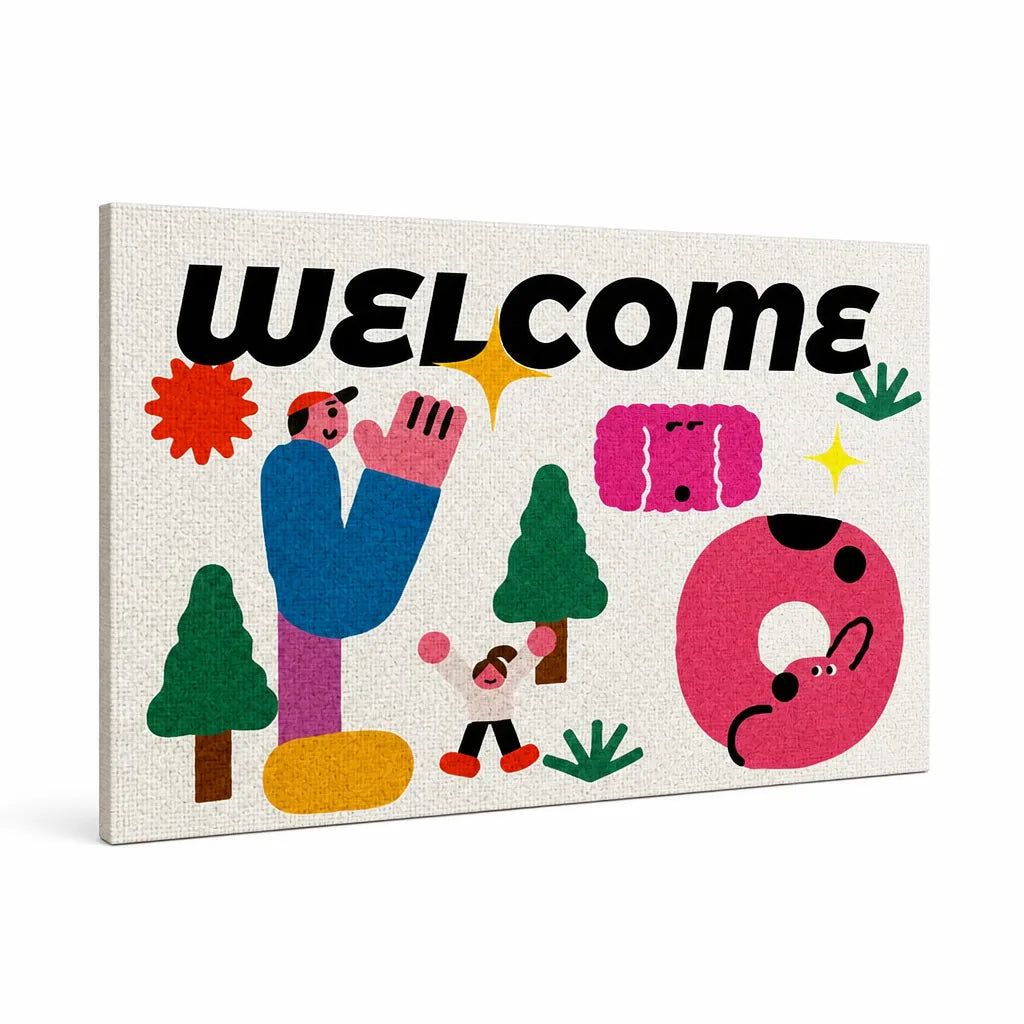 Welcome Mat Playful Illustrated Weather-Resistant & Non-Slip Backing