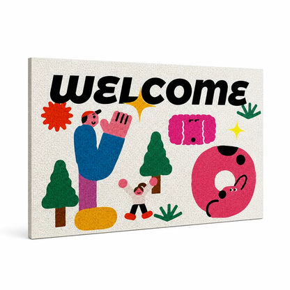 Welcome Mat Playful Illustrated Weather-Resistant & Non-Slip Backing