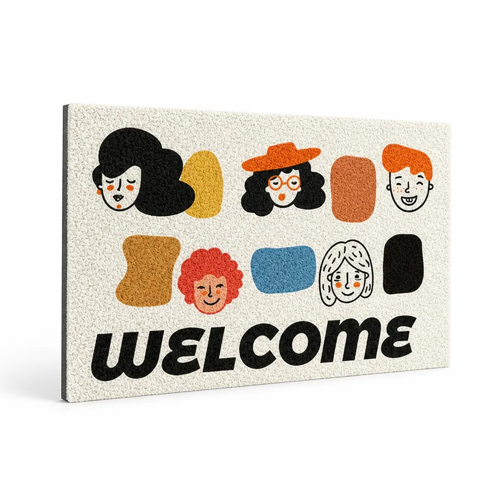 Welcome Mat Playful Illustrated Weather-Resistant & Non-Slip Backing