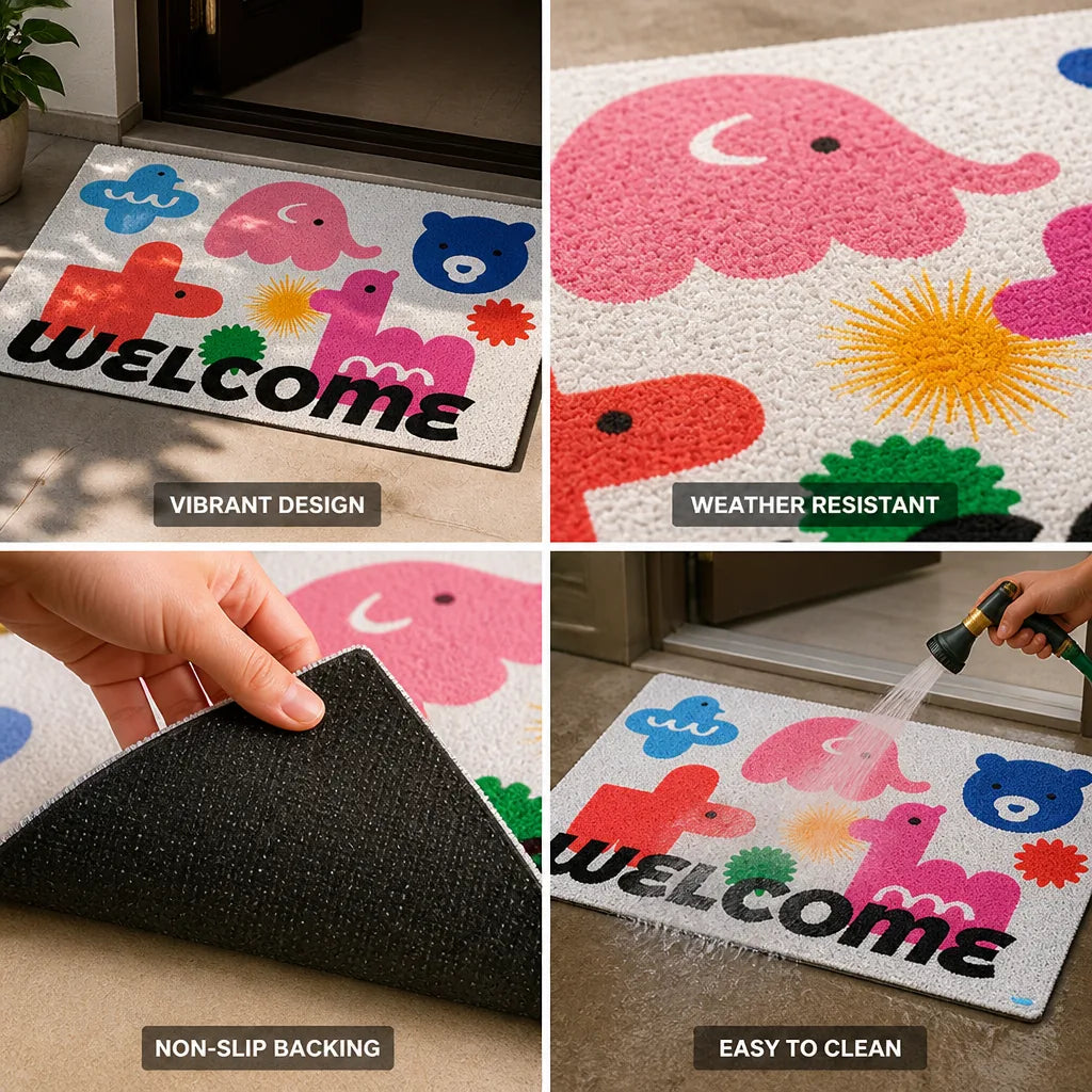 Welcome Mat Playful Illustrated Weather-Resistant & Non-Slip Backing