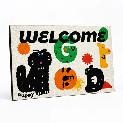 Welcome Mat Playful Illustrated Weather-Resistant & Non-Slip Backing
