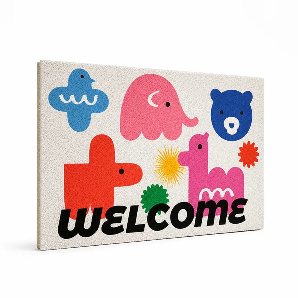 Welcome Mat Playful Illustrated Weather-Resistant & Non-Slip Backing