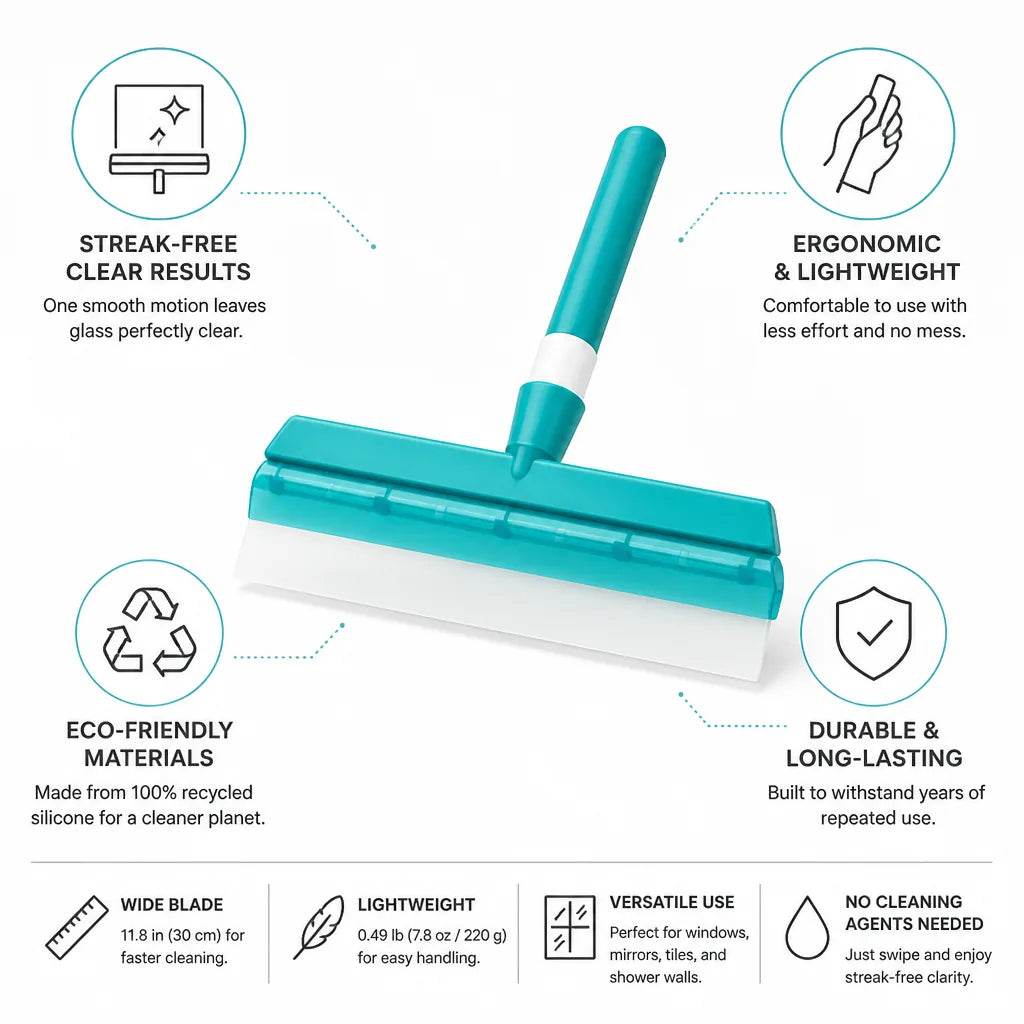 Window & Mirror Squeegee Streak-Free Recycled Silicone Ergonomic Grip