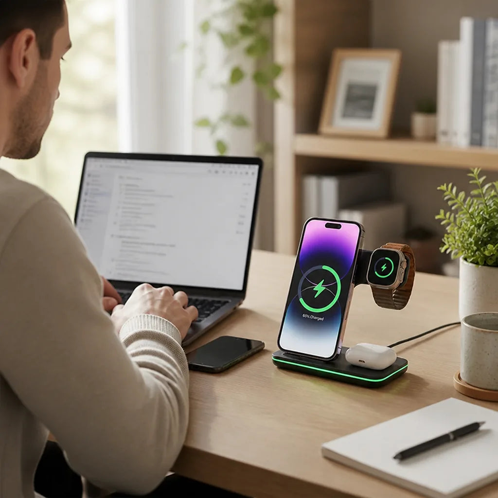 Wireless Charging Station 3-in-1 Phone Watch & Earbuds