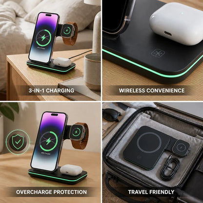 Wireless Charging Station 3-in-1 Phone Watch & Earbuds