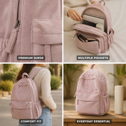 Women's Backpack Soft Suede Multiple Pockets
