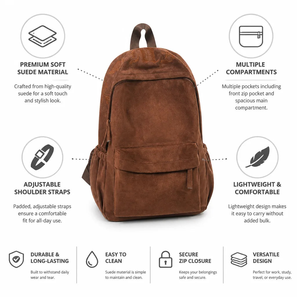 Women's Backpack Soft Suede Multiple Pockets