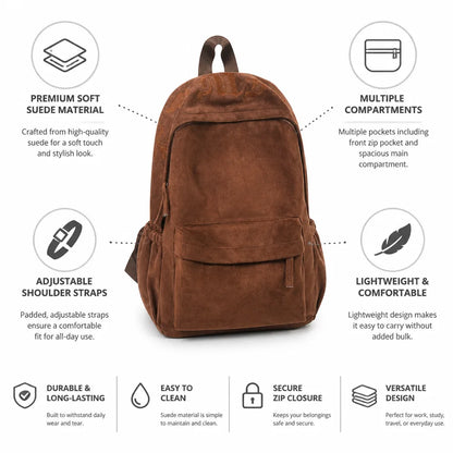 Women's Backpack Soft Suede Multiple Pockets