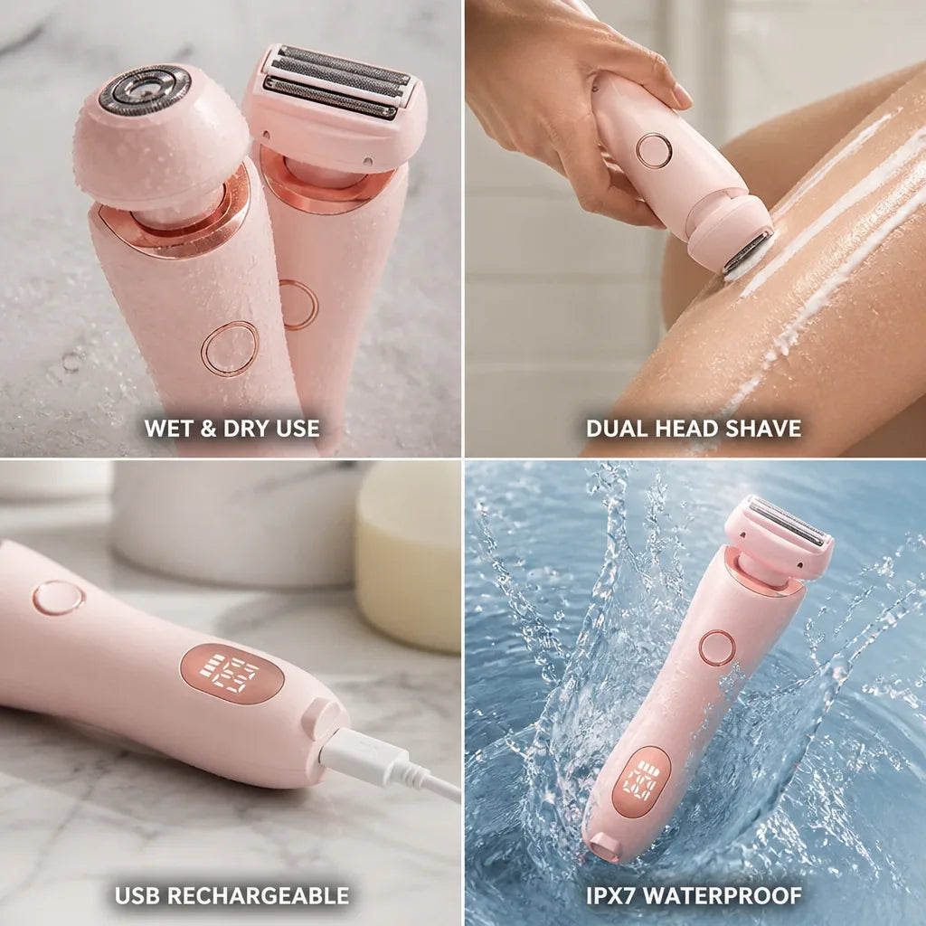 Women's Electric Shaver Wet & Dry Dual Head USB Rechargeable
