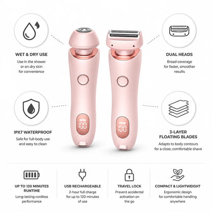 Women's Electric Shaver Wet & Dry Dual Head USB Rechargeable