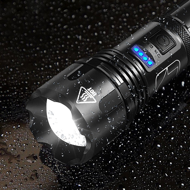 High-Power Rechargeable Flashlight with Adjustable Beam and 550m Range