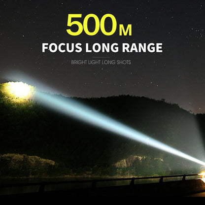 High-Power Rechargeable Flashlight with Adjustable Beam and 550m Range